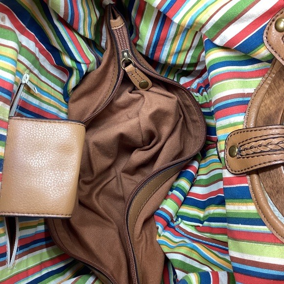 Fossil 1954 Classic Woven Purse Wooden Handles Detachable Straps Beige Brown - Picture 13 of 16